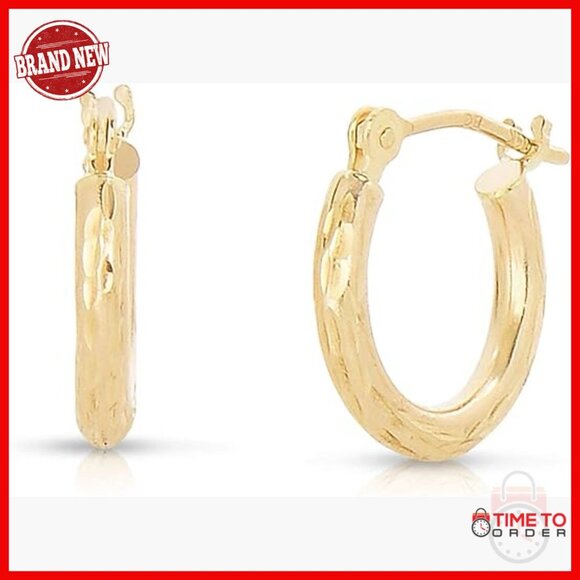 Jewelry - 14K Gold Diamond-Cut Hoop Earrings 12mm Petite Real Gold
